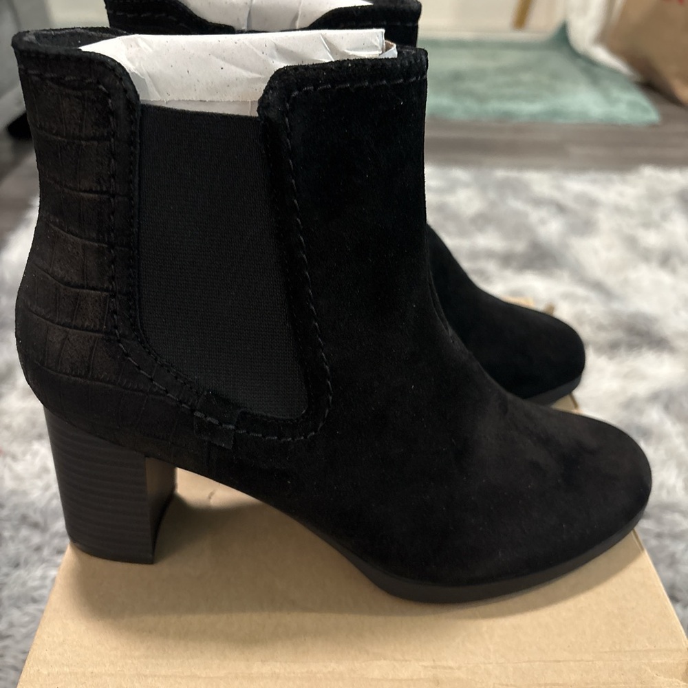 Clarks Black Ankle Boots with Block Heel